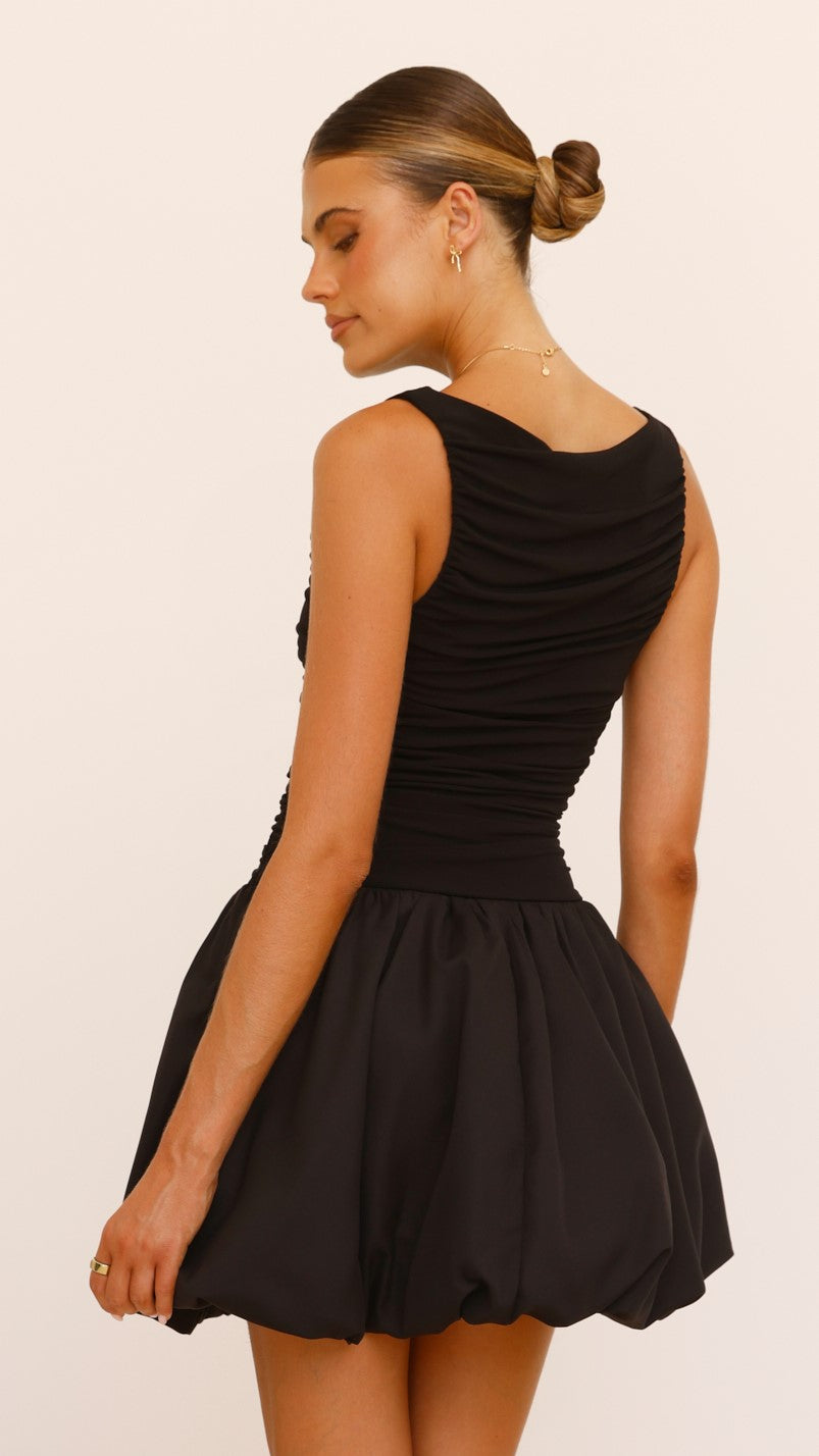 Meera Boat Neck Mini Dress - Black