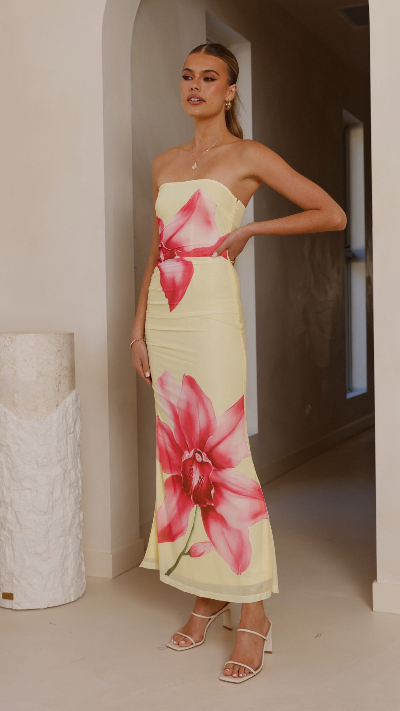 Brittani Strapless Maxi Dress - Yellow/Pink
