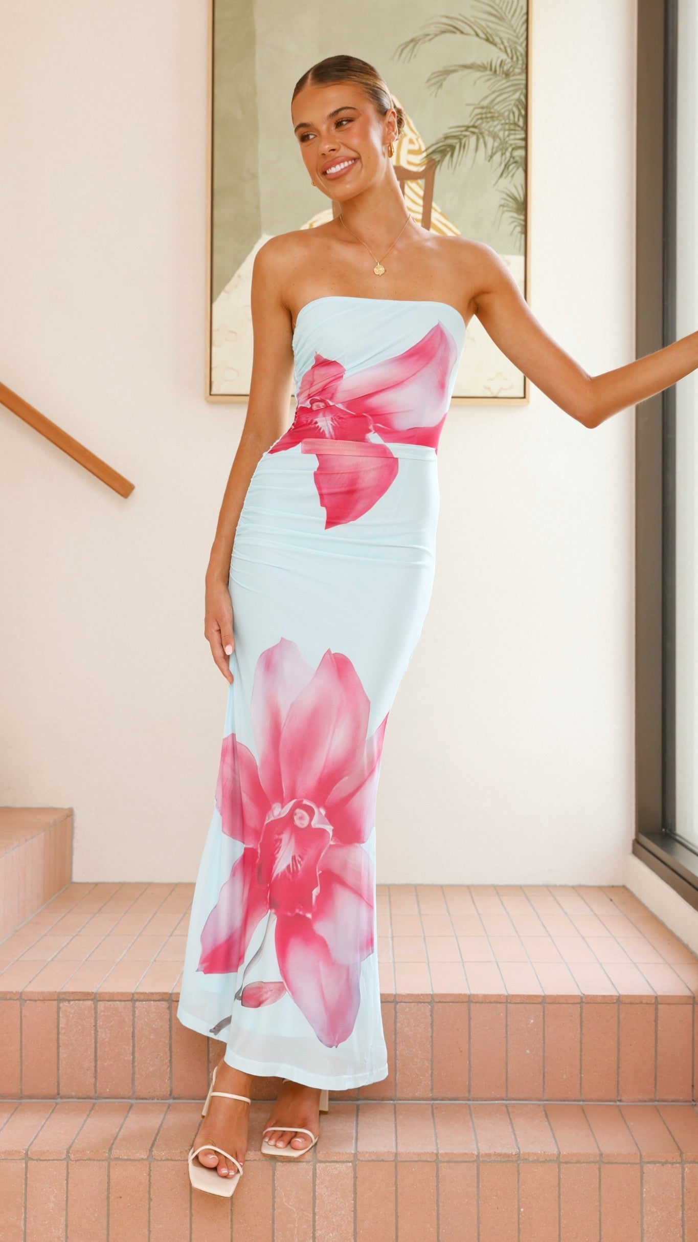 Brittani Strapless Maxi Dress - Blue/Pink