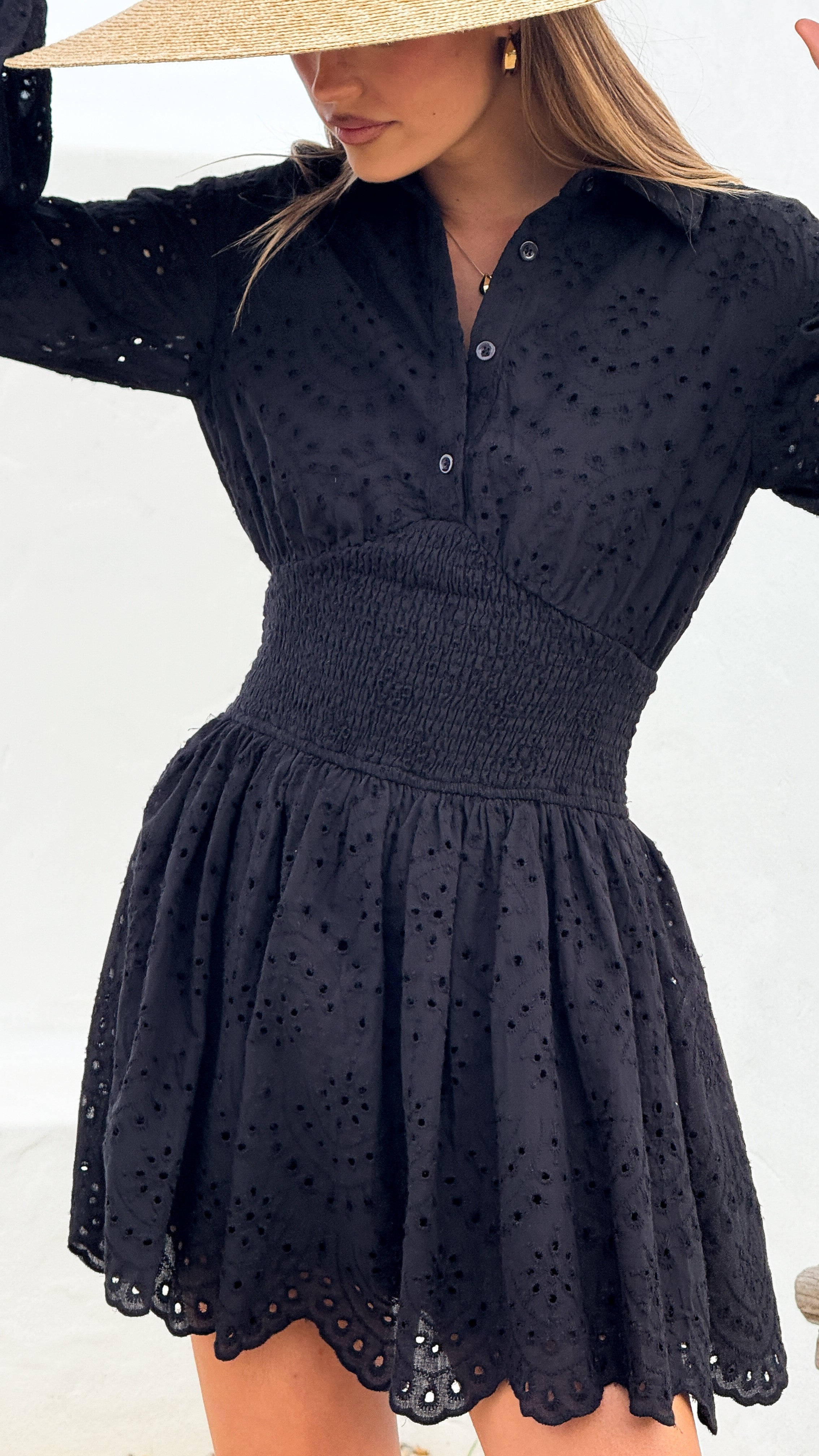 Brittney Long Sleeve Mini Dress - Black