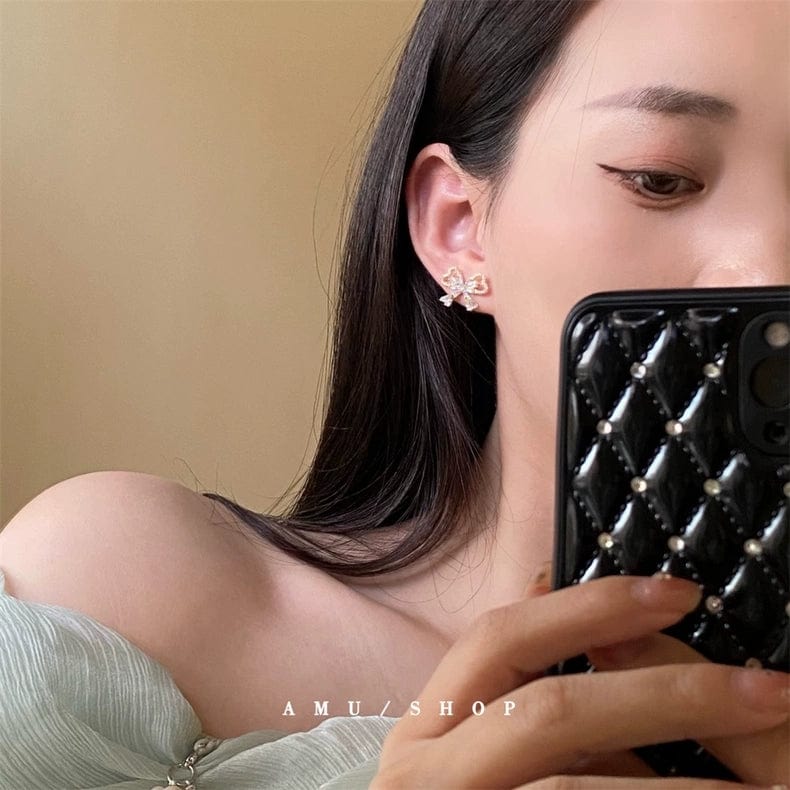 Crystal Ribbon Heart Earrings