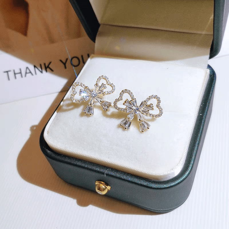 Crystal Ribbon Heart Earrings