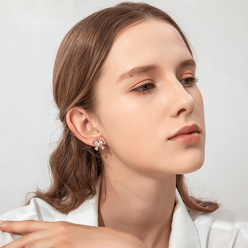Crystal Ribbon Heart Earrings
