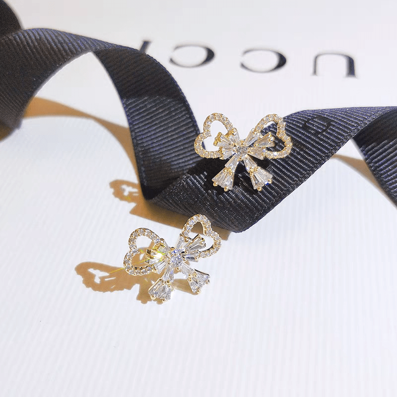 Crystal Ribbon Heart Earrings