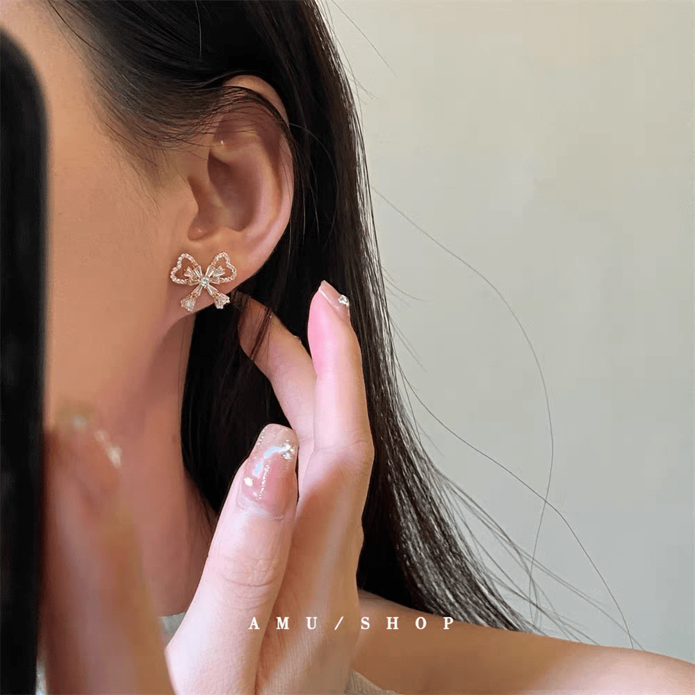 Crystal Ribbon Heart Earrings