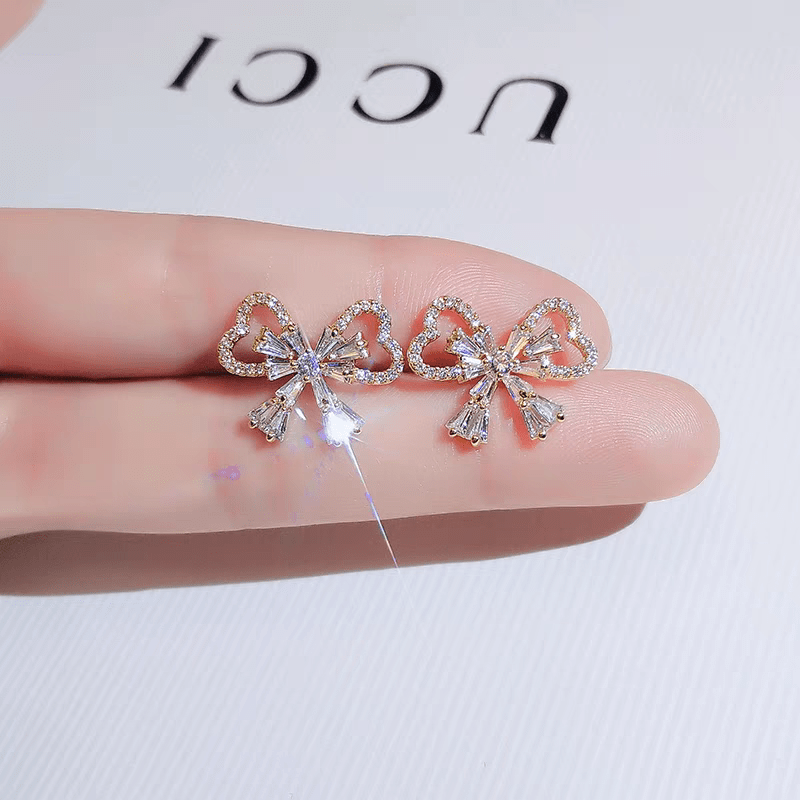 Crystal Ribbon Heart Earrings
