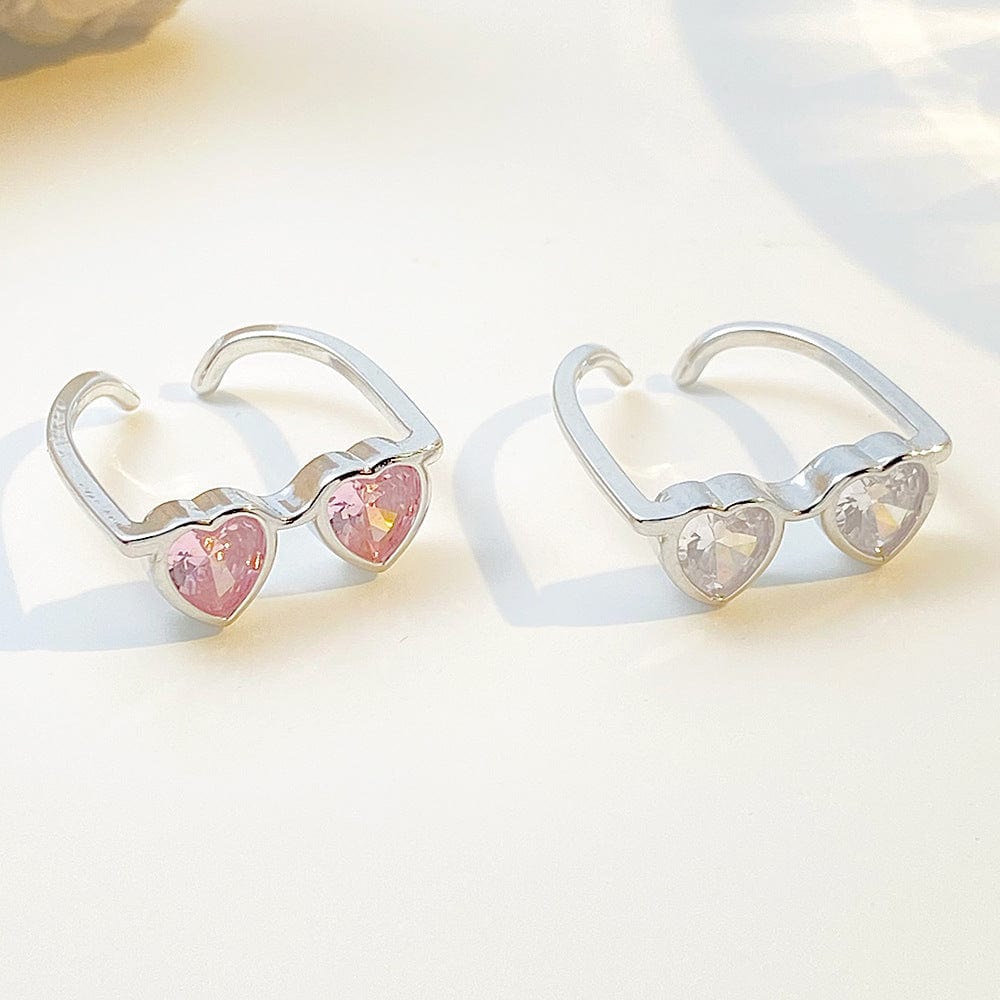 Cute Heart Shape Sunglasses Crystal Love Ring