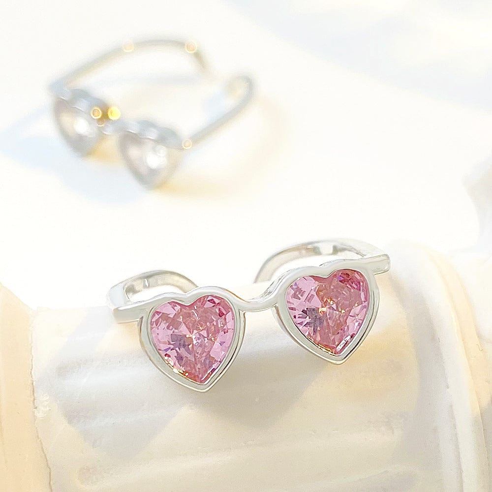 Cute Heart Shape Sunglasses Crystal Love Ring