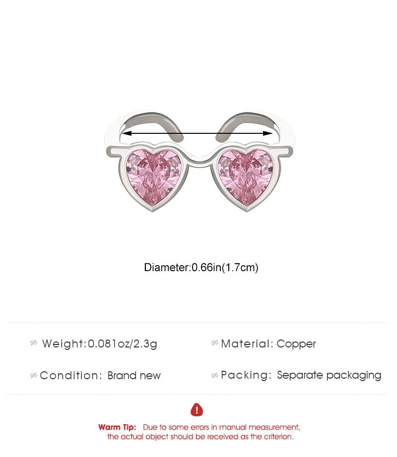Cute Heart Shape Sunglasses Crystal Love Ring