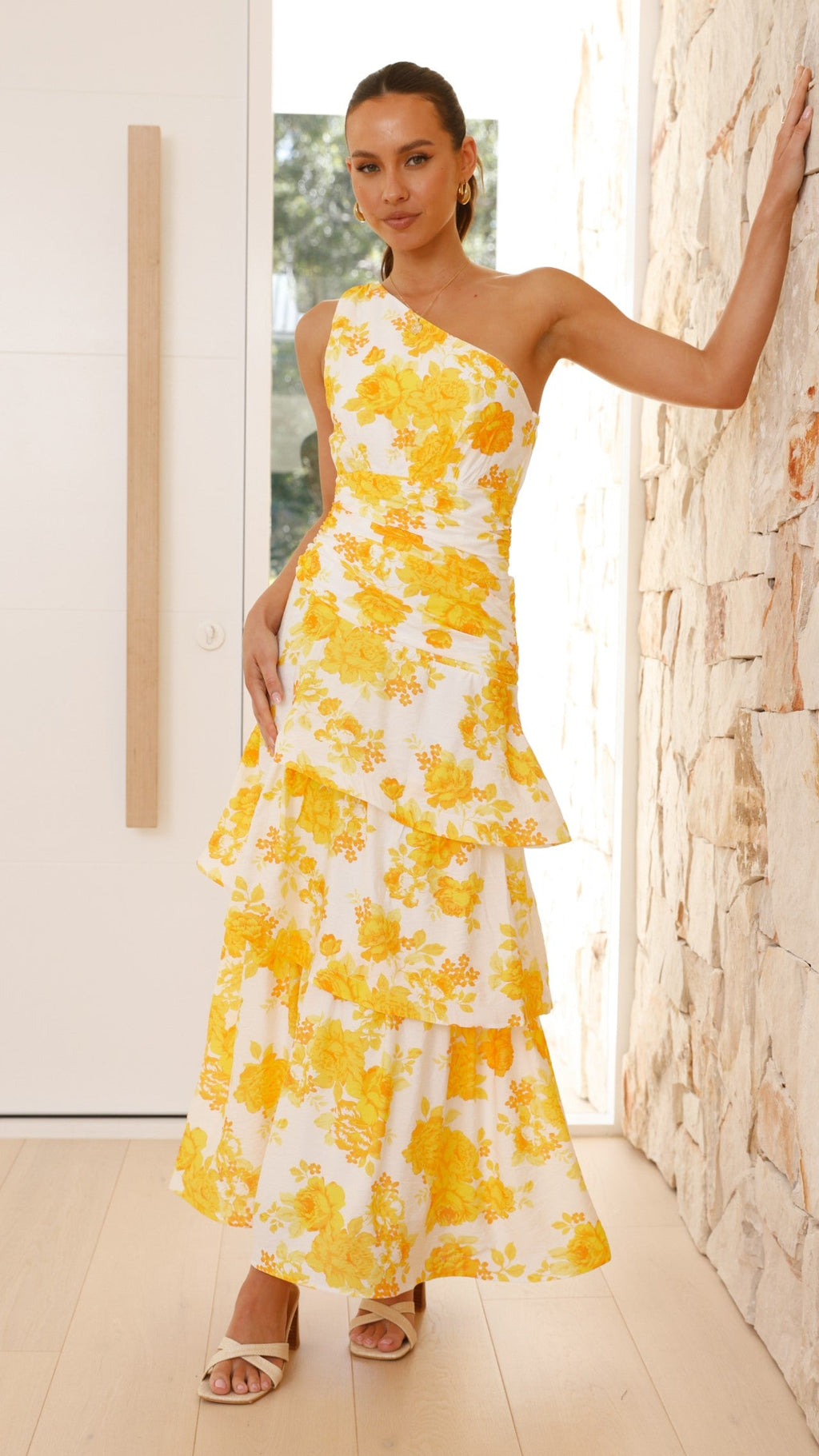 Odilie One Shoulder Maxi Dress - Yellow Floral