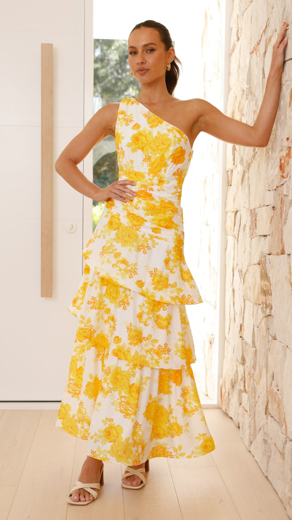 Odilie One Shoulder Maxi Dress - Yellow Floral