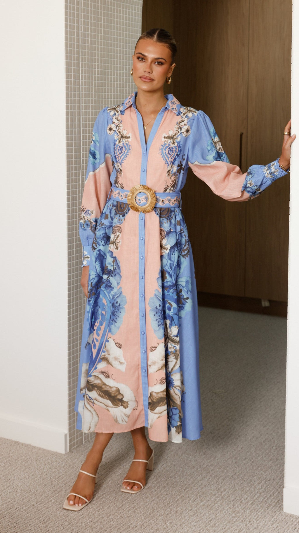 Naliah Long Sleeve Maxi Dress - Willow Blue