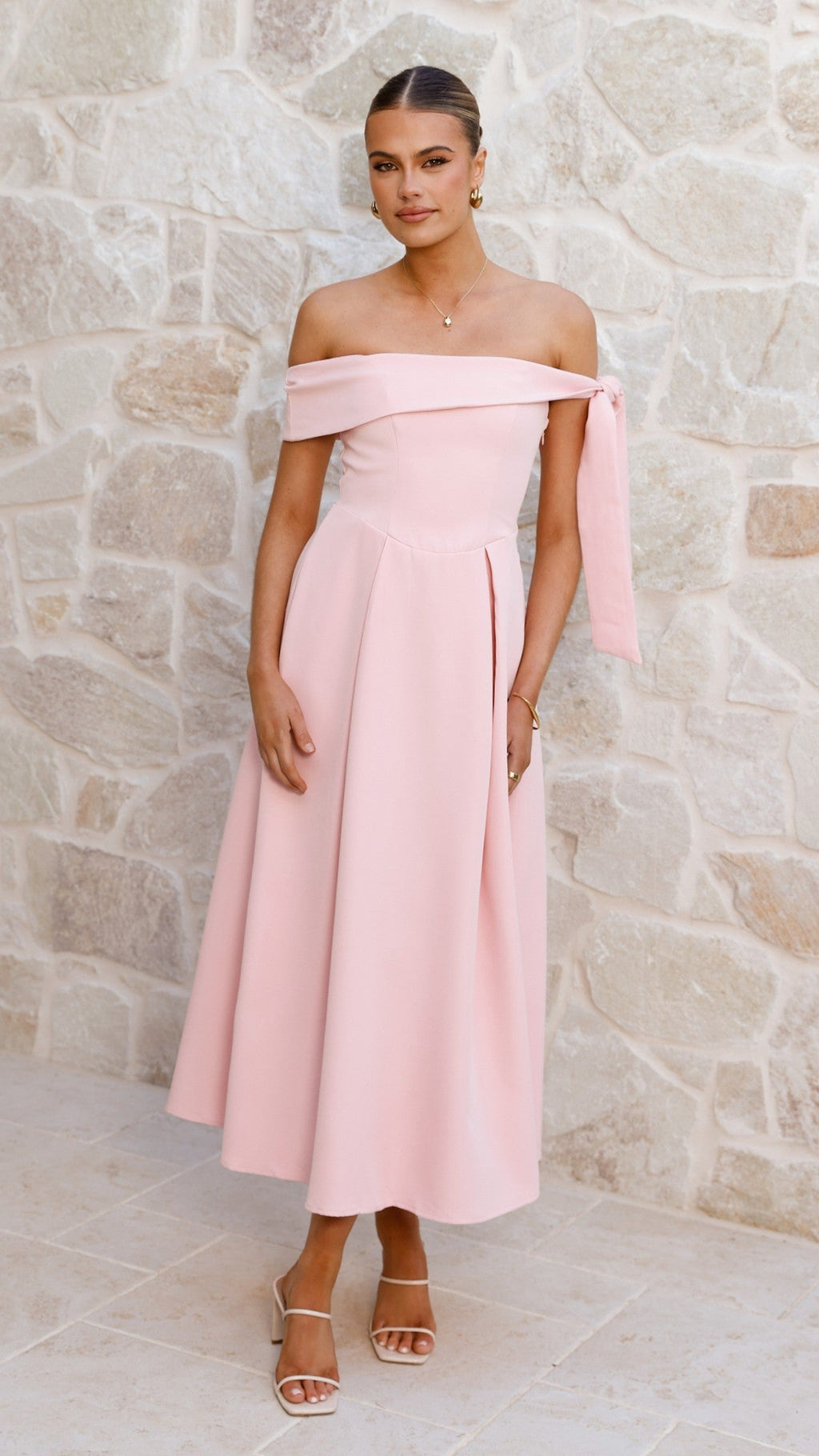Bentley Off Shoulder Midi Dress - Pink