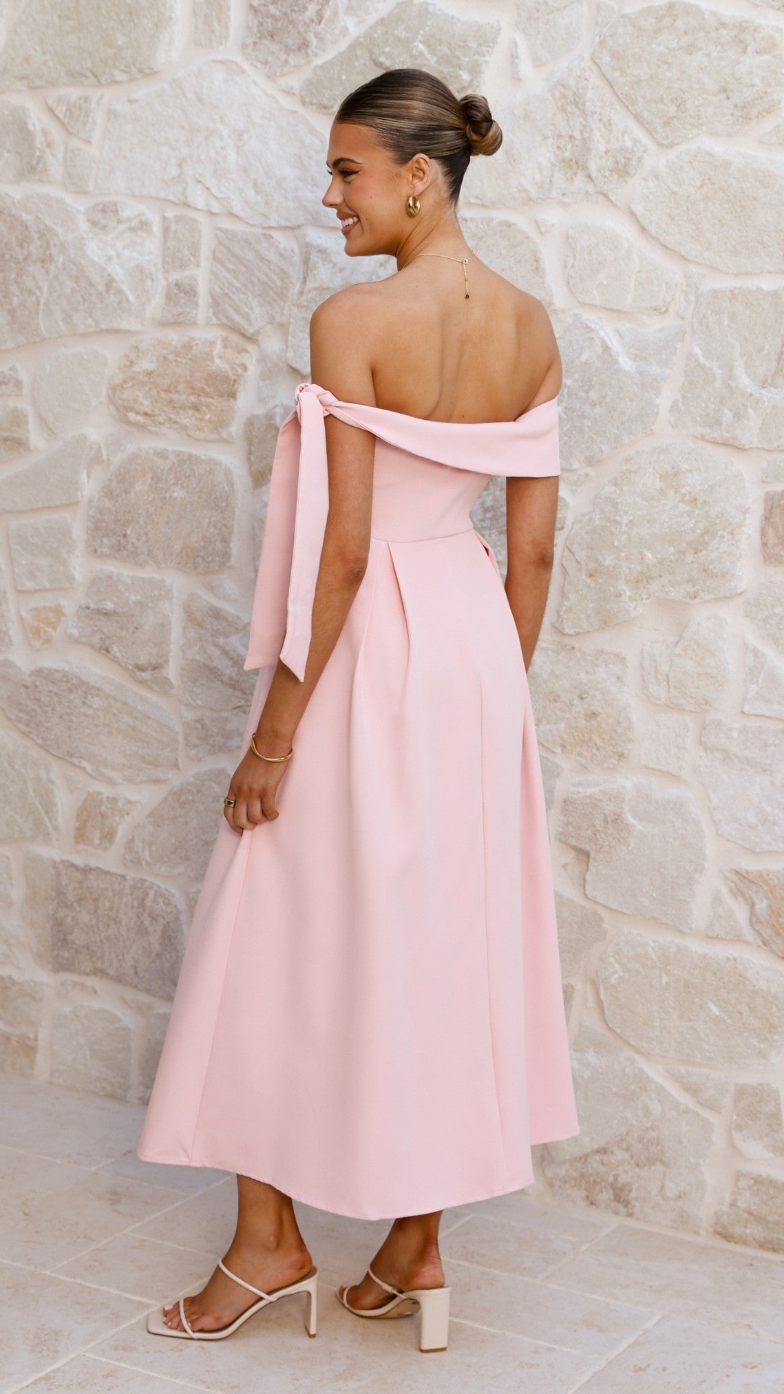 Bentley Off Shoulder Midi Dress - Pink