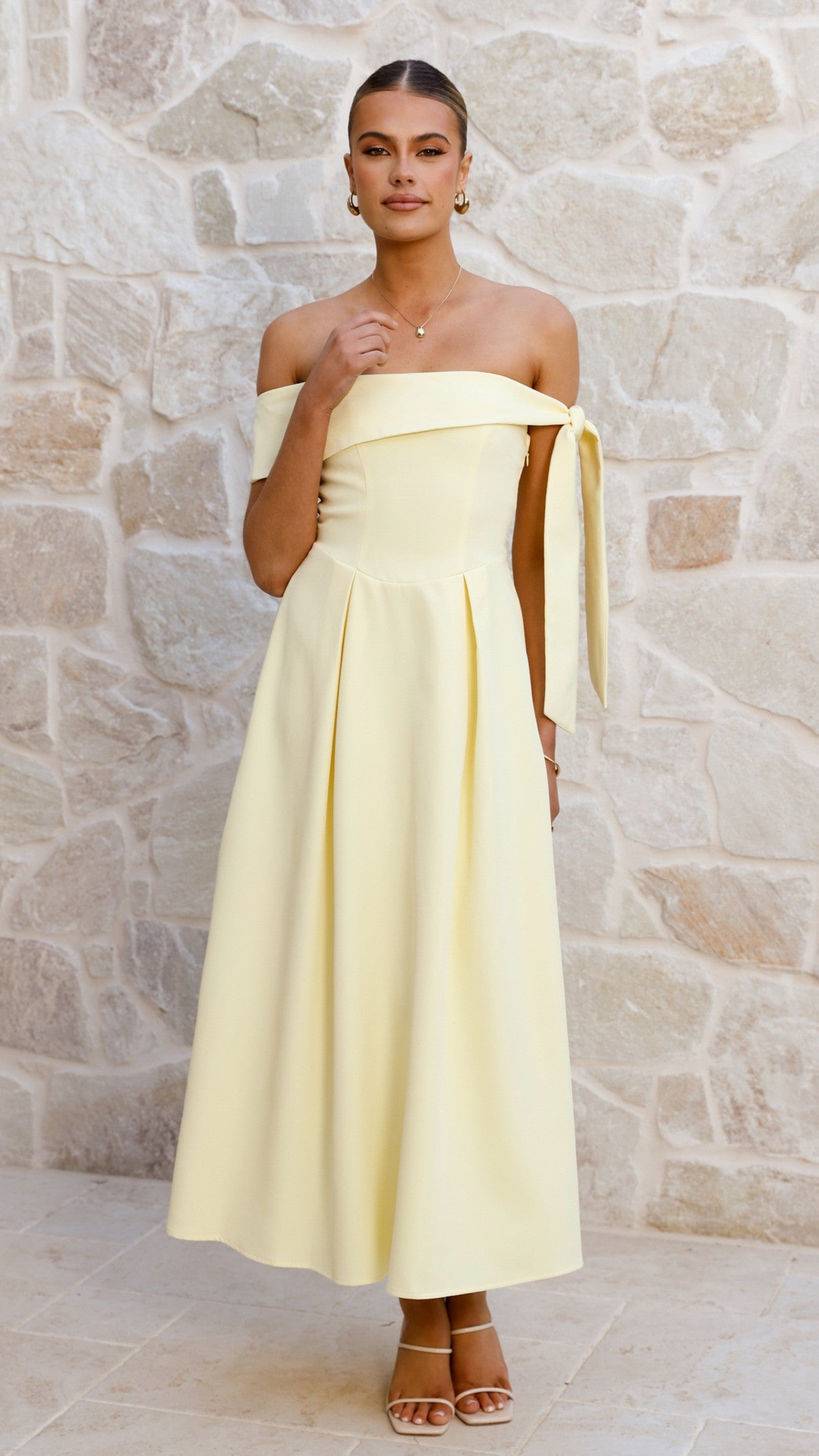 Bentley Off Shoulder Midi Dress - Lemon