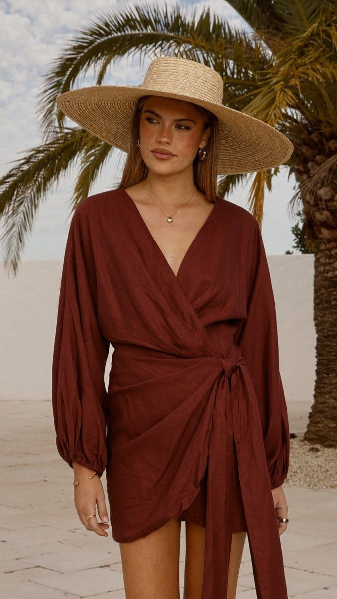 Myra Long Sleeve Mini Dress - Chocolate