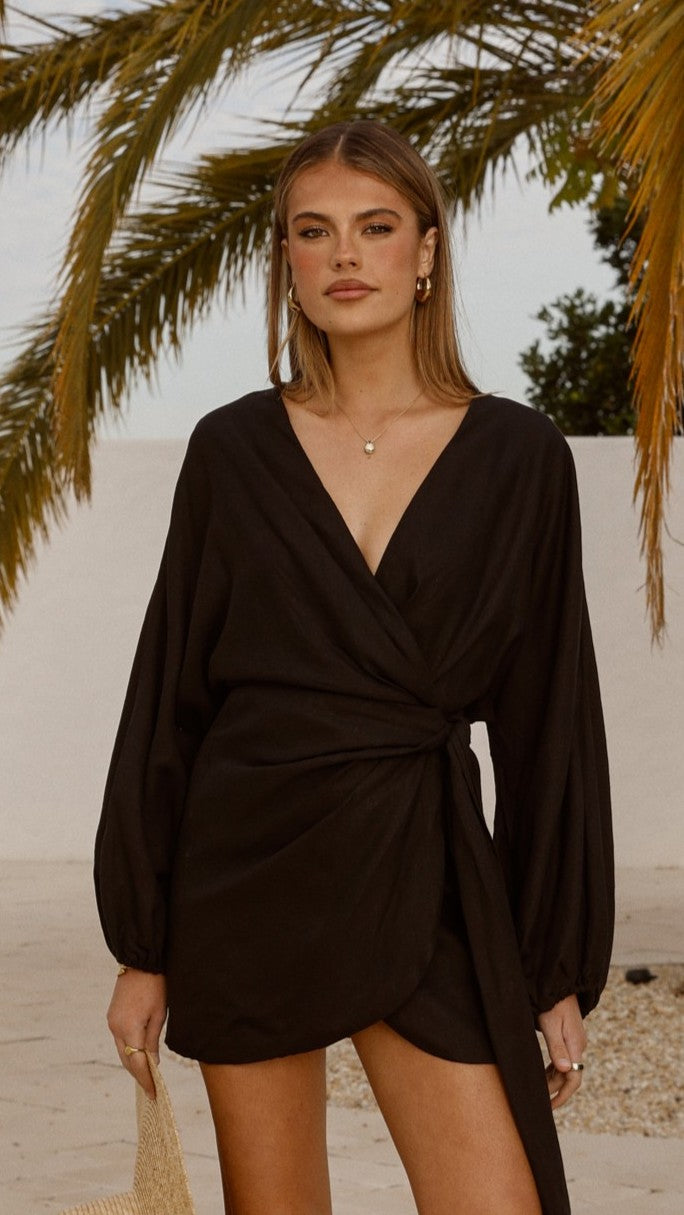 Myra Long Sleeve Mini Dress - Black