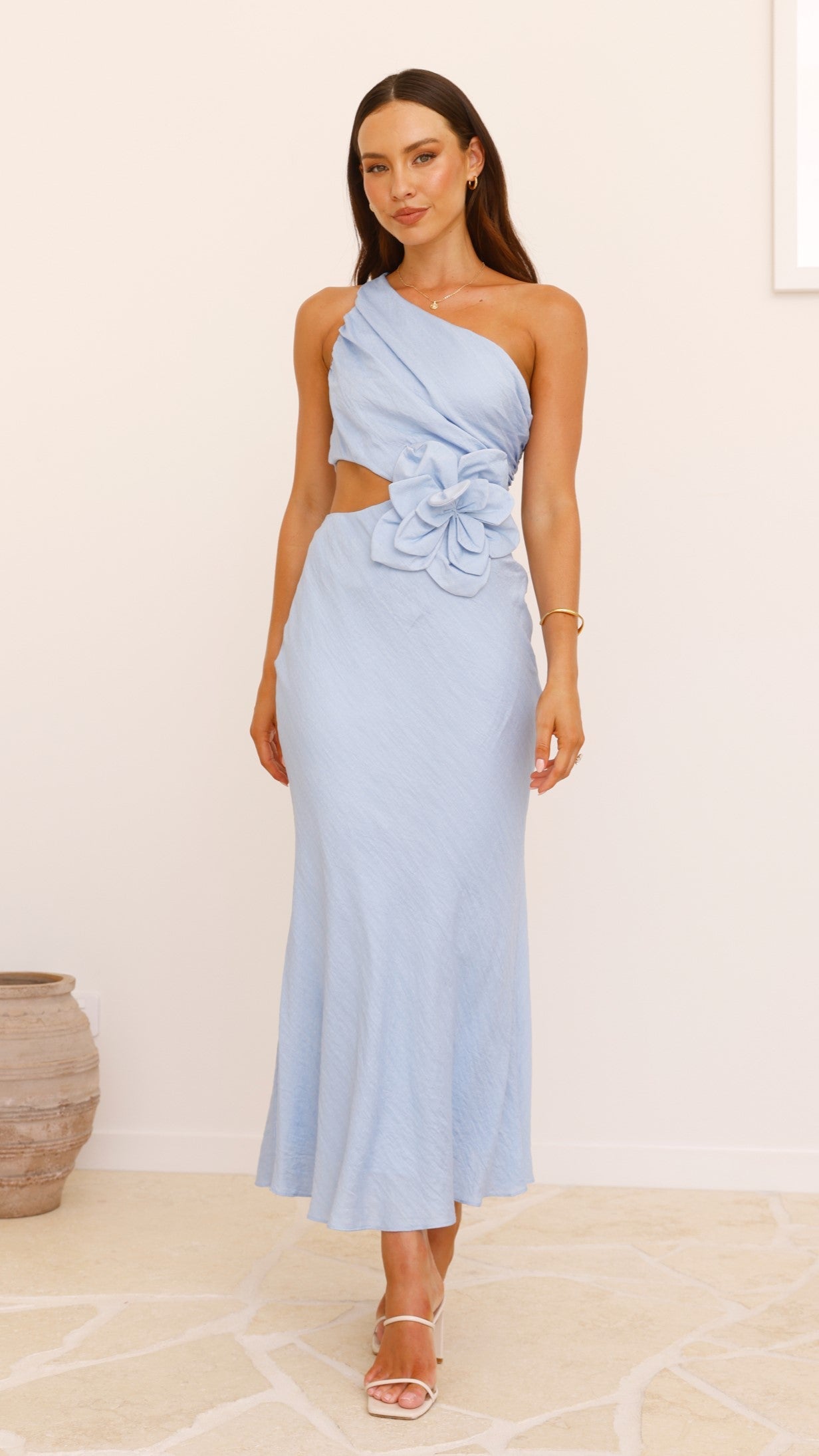 Bloom One Shoulder Cut Out Maxi Dress - Blue