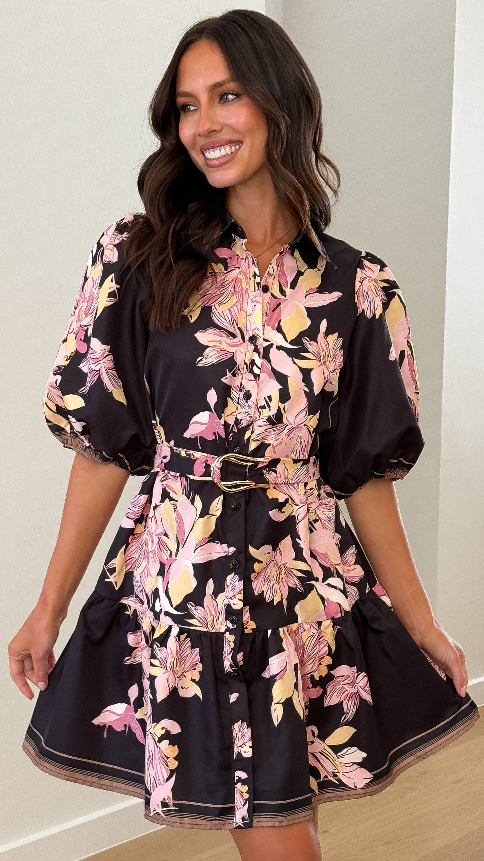 Michelle Mini Dress - Black / Pink